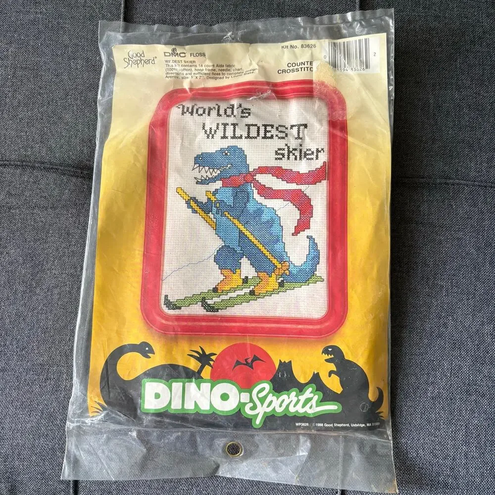 World's Wildest Skier Vintage Counted Cross Stitch Kit by Dino-Sports - 1988
